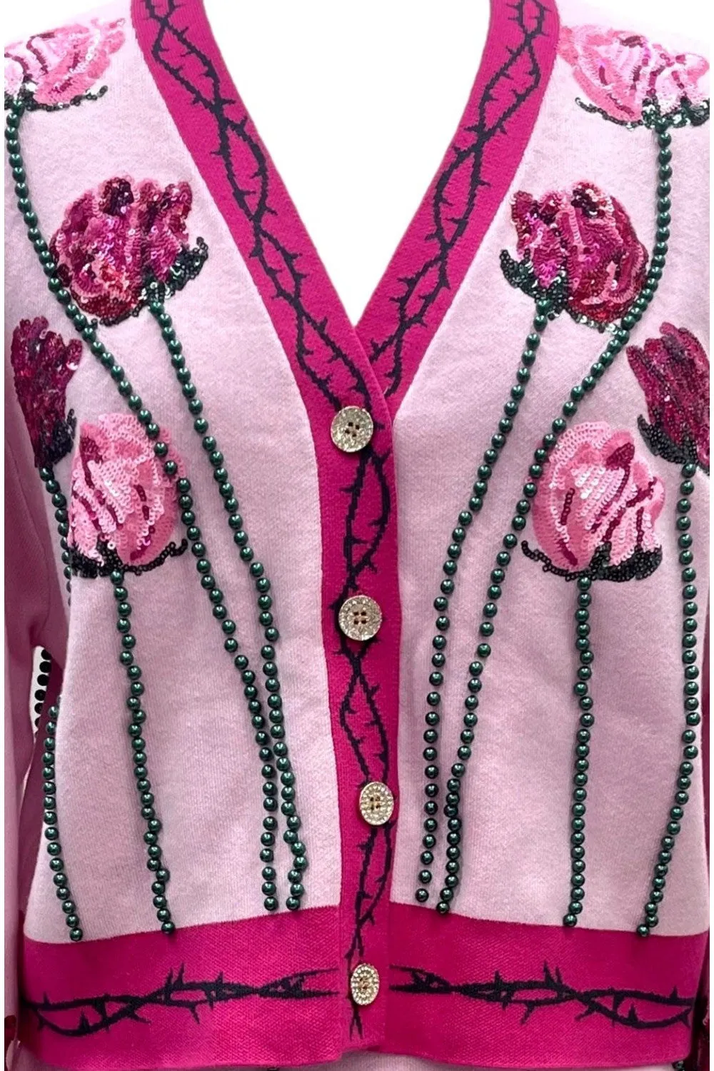 Queen Of Sparkles Light Pink Long Stem Rose Cardigan