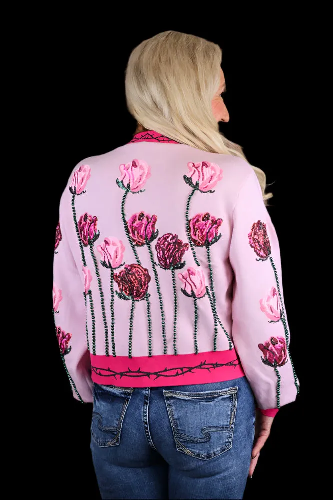 Queen Of Sparkles Light Pink Long Stem Rose Cardigan