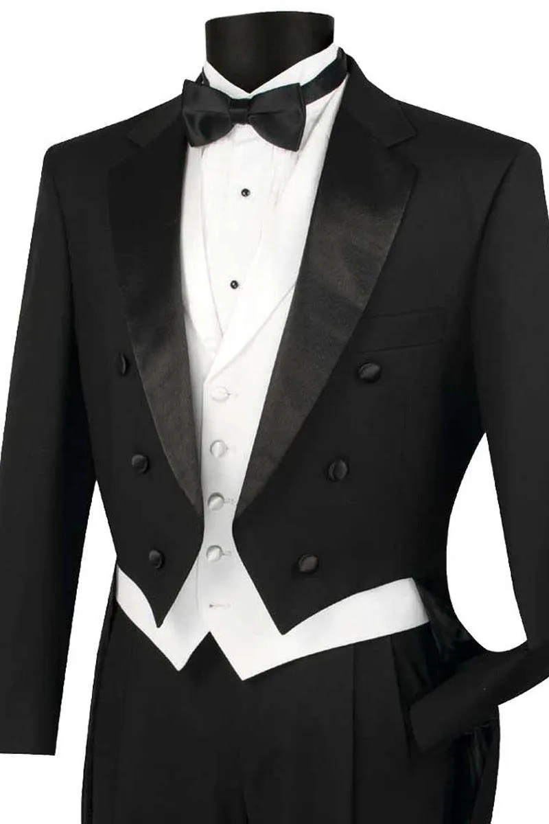 "Elegant Tuxedo for Prom and Wedding: Vinci Men's Classic Black Tailcoat"