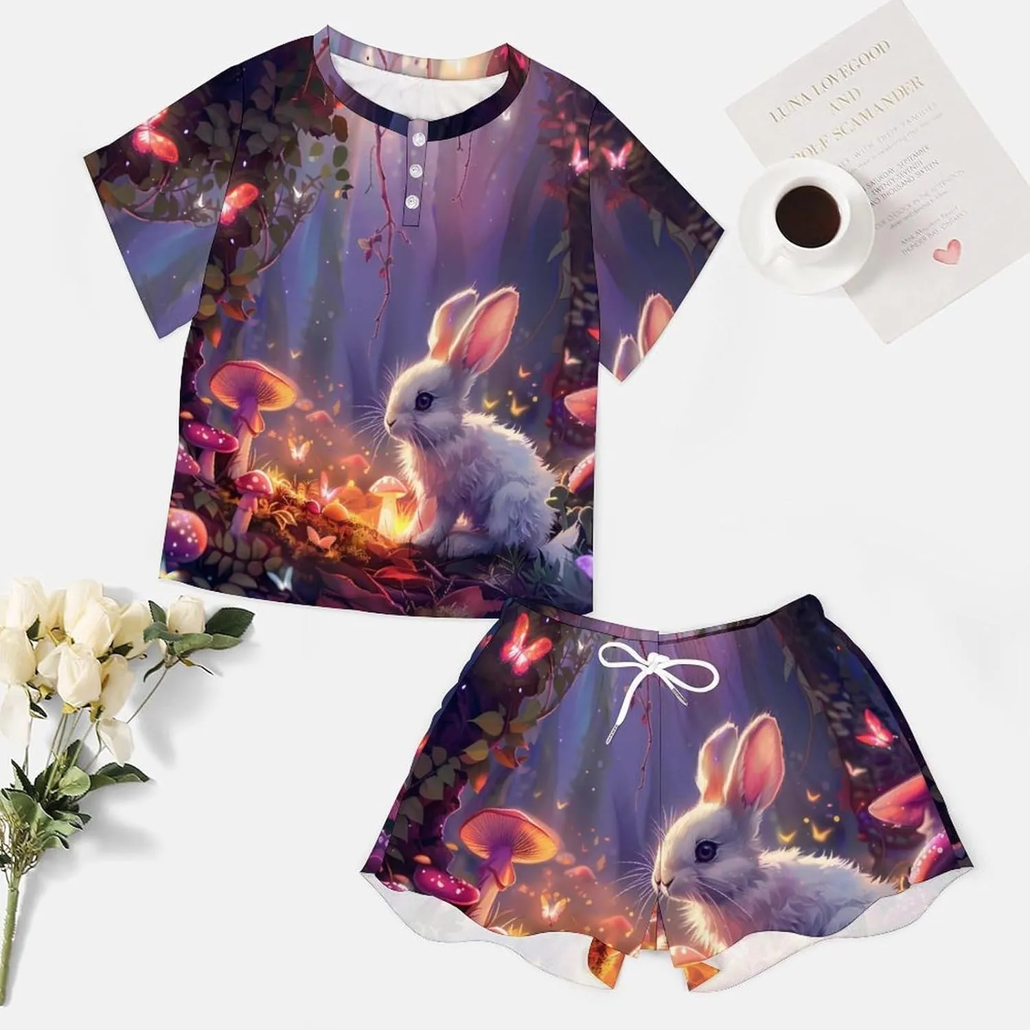 Rabbit Women's Pajama Sets Short Sleeve Shirt And Shorts Cozy Sleepwear Loungewear Pjs