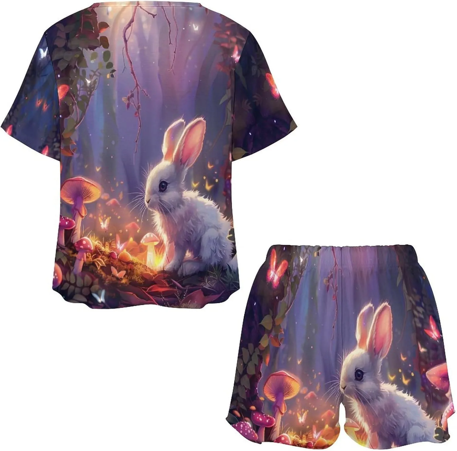 Rabbit Women's Pajama Sets Short Sleeve Shirt And Shorts Cozy Sleepwear Loungewear Pjs