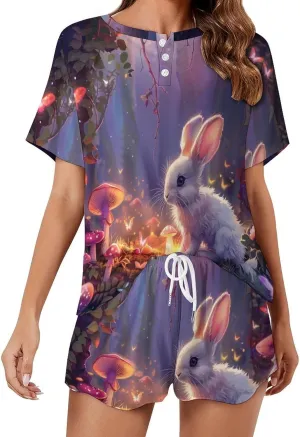 Rabbit Women's Pajama Sets Short Sleeve Shirt And Shorts Cozy Sleepwear Loungewear Pjs
