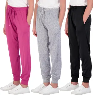 Real Essentials 3 Pack: Girls' Dry-Fit Jogger Sweatpants Soft Active Athletic Kids Joggers with Pockets & Drawstring