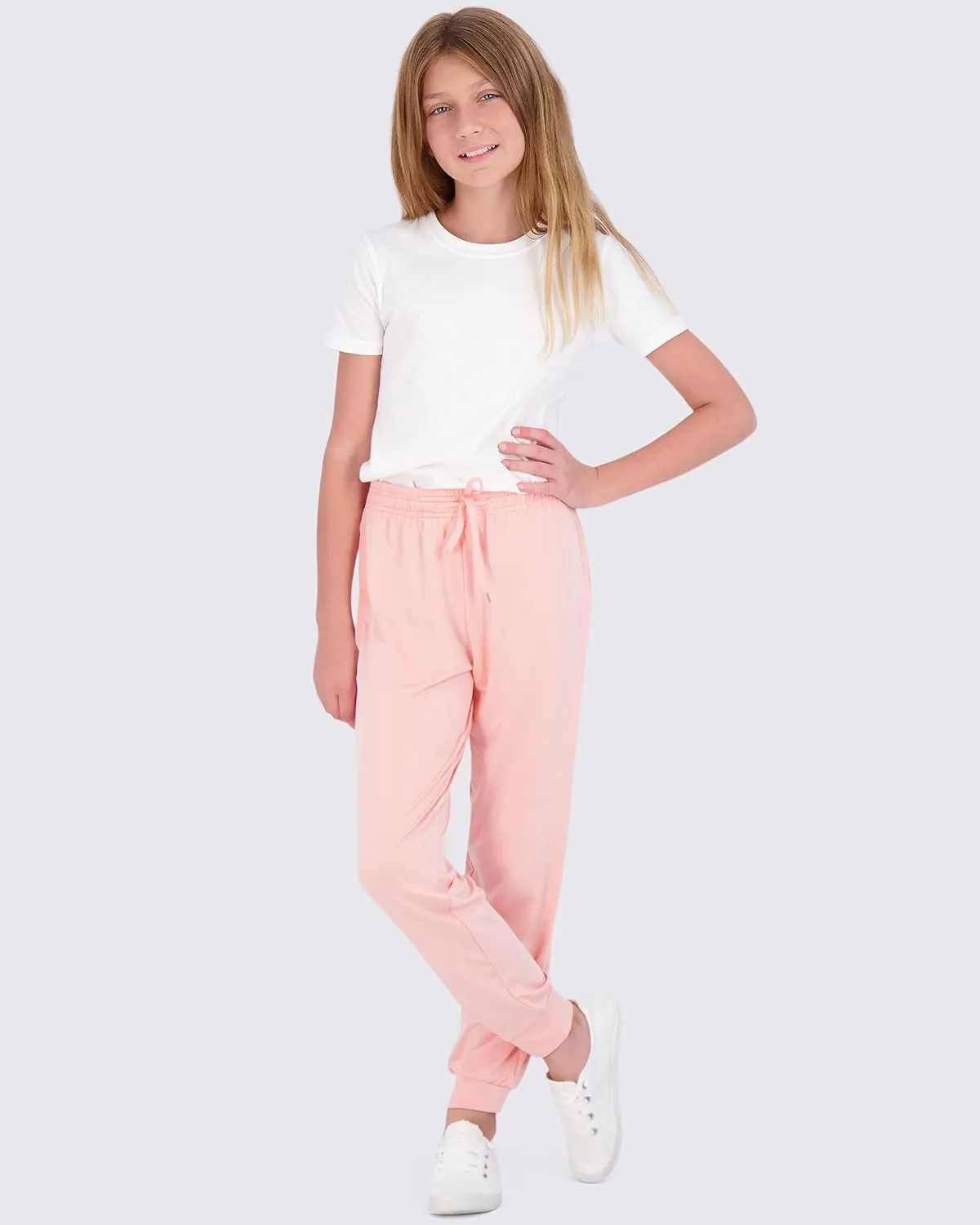 Real Essentials 3 Pack: Girls' Dry-Fit Jogger Sweatpants Soft Active Athletic Kids Joggers with Pockets & Drawstring