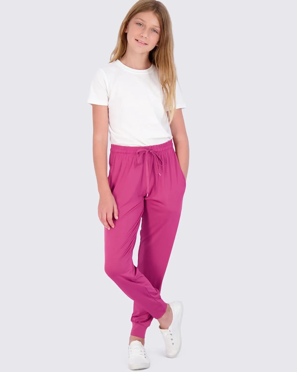 Real Essentials 3 Pack: Girls' Dry-Fit Jogger Sweatpants Soft Active Athletic Kids Joggers with Pockets & Drawstring
