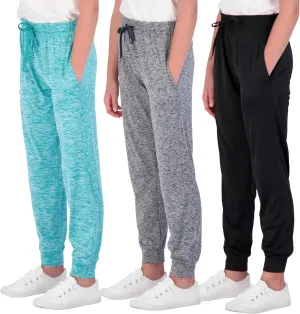 Real Essentials 3 Pack: Girls' Dry-Fit Jogger Sweatpants Soft Active Athletic Kids Joggers with Pockets & Drawstring
