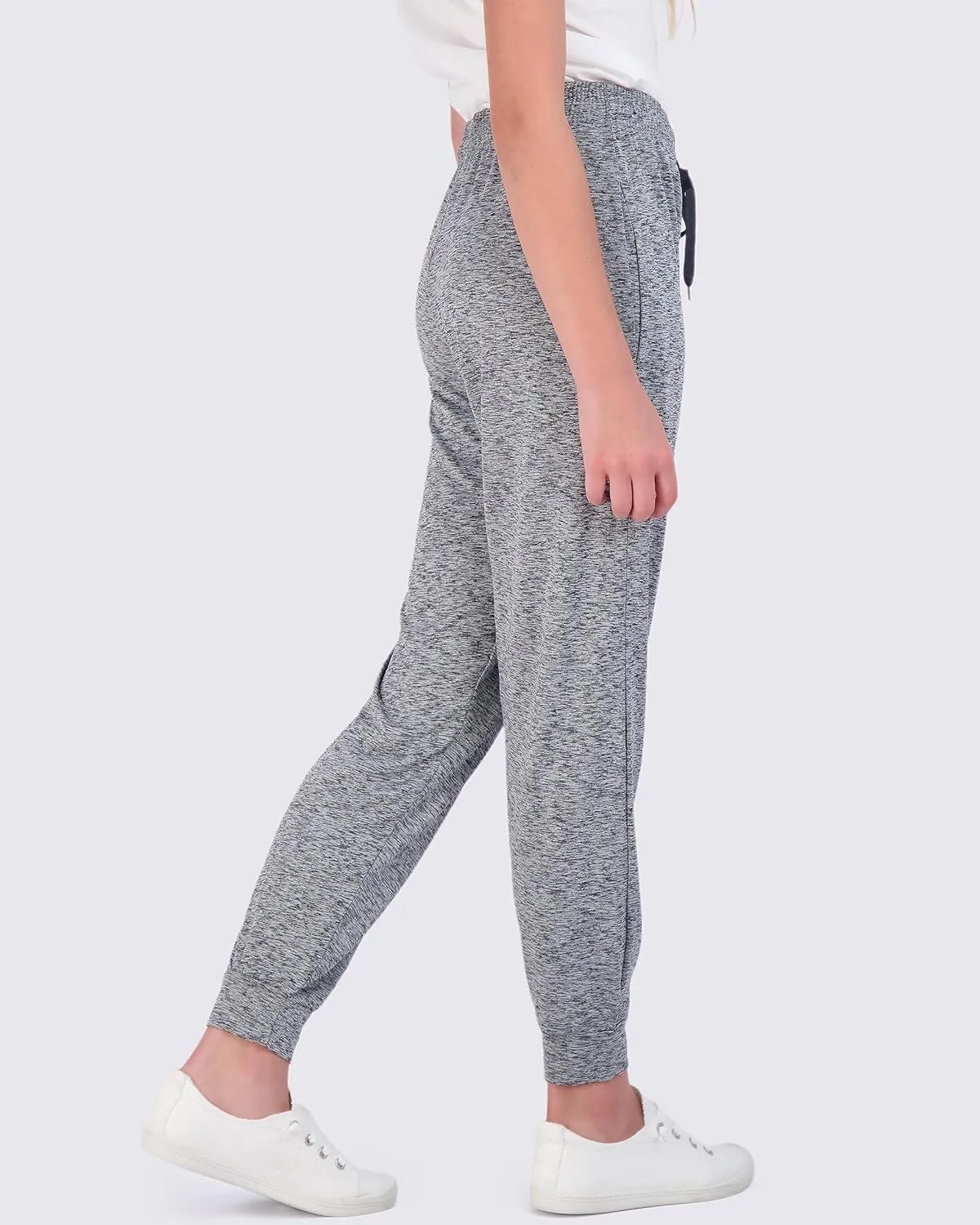 Real Essentials 3 Pack: Girls' Dry-Fit Jogger Sweatpants Soft Active Athletic Kids Joggers with Pockets & Drawstring