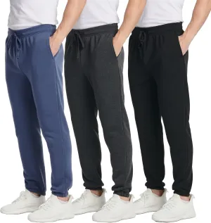 Real Essentials 3 Pack: Men's Fleece Elastic Bottom Jogger Sweatpants with Pockets (Available in Big & Tall)