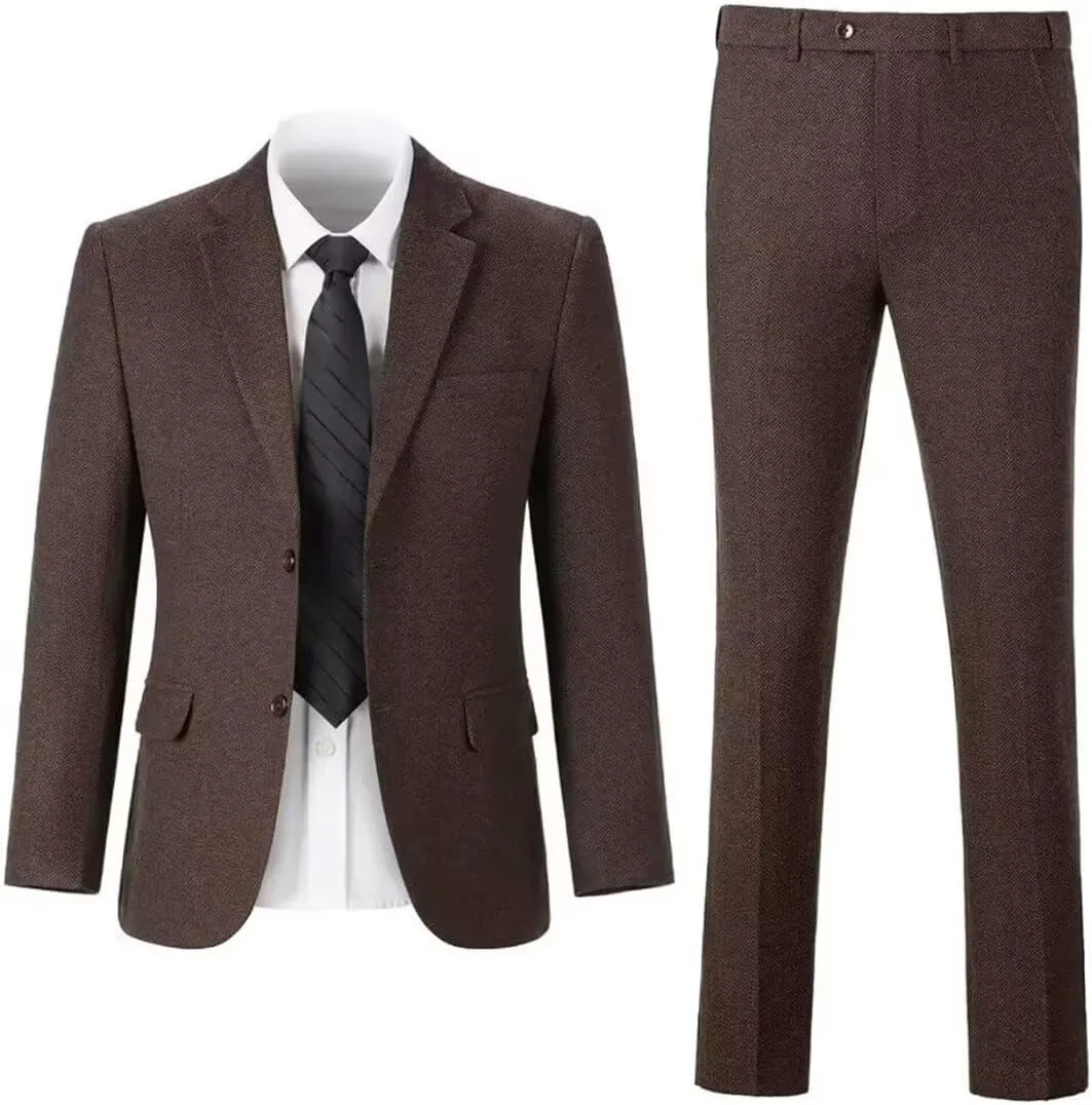 Retro Tweed Mens Suit Herringbone Slim Fit 2 Buttons Men's Jackets Sets Prom Wedding Jacket Blazer Pants Groom Tuxedo Set