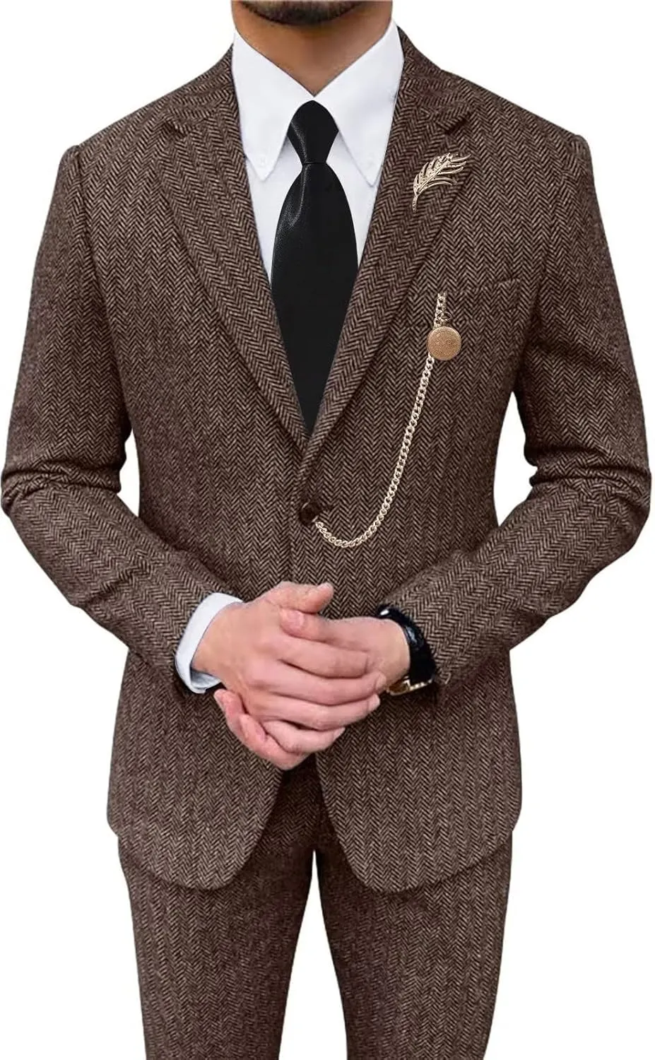 Retro Tweed Mens Suit Herringbone Slim Fit 2 Buttons Men's Jackets Sets Prom Wedding Jacket Blazer Pants Groom Tuxedo Set