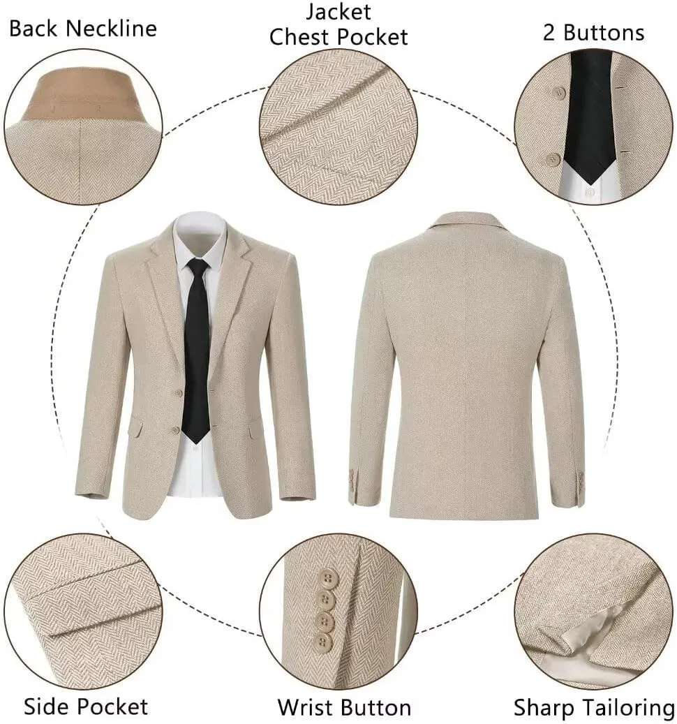 Retro Tweed Mens Suit Herringbone Slim Fit 2 Buttons Men's Jackets Sets Prom Wedding Jacket Blazer Pants Groom Tuxedo Set