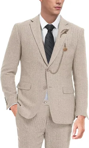 Retro Tweed Mens Suit Herringbone Slim Fit 2 Buttons Men's Jackets Sets Prom Wedding Jacket Blazer Pants Groom Tuxedo Set