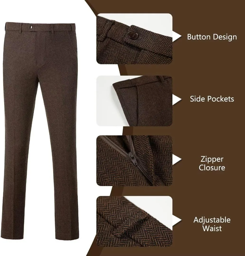 Retro Tweed Mens Suit Herringbone Slim Fit 2 Buttons Men's Jackets Sets Prom Wedding Jacket Blazer Pants Groom Tuxedo Set