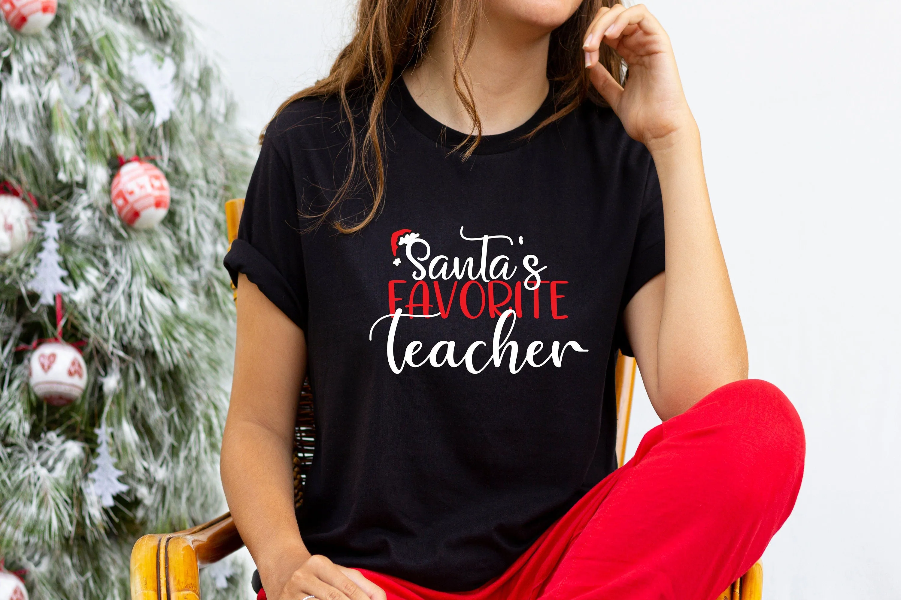 Santa's Favorite Teacher Christmas T Shirt - Favorite Teacher Holiday Gift Shirt - School Holiday Teacher Shirt