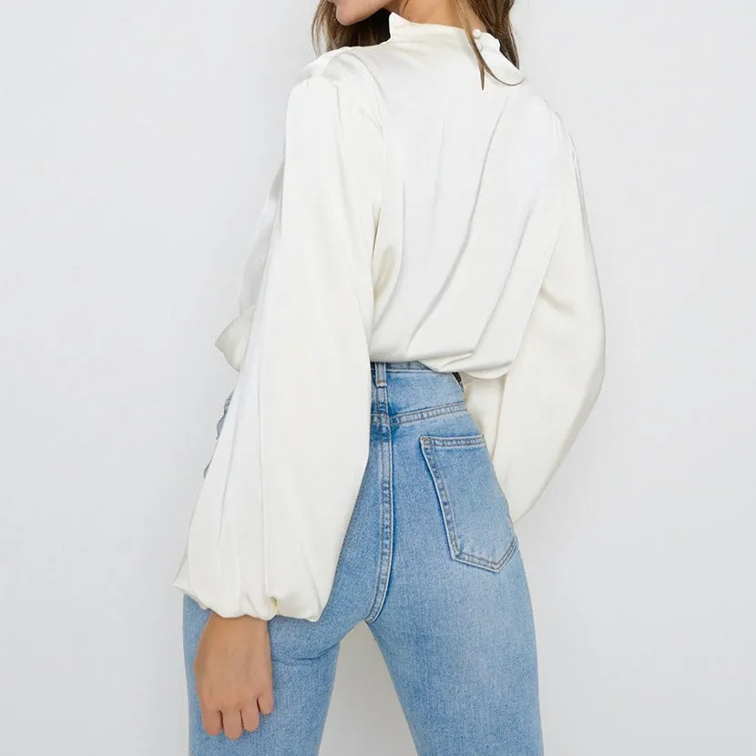 Satin Elegant Blouses Lantern Sleeve - Kenna