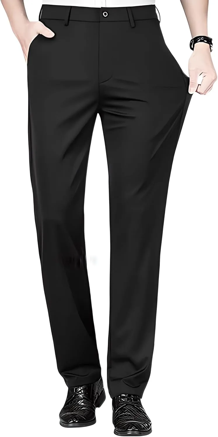 Slimastrouser Mens Stretch Dress Pants, Classic Fit Flat Front Pants Casual Mens Lightweight Golf Work Suit Pants (US, Waist Inseam, 38, 31, Black)