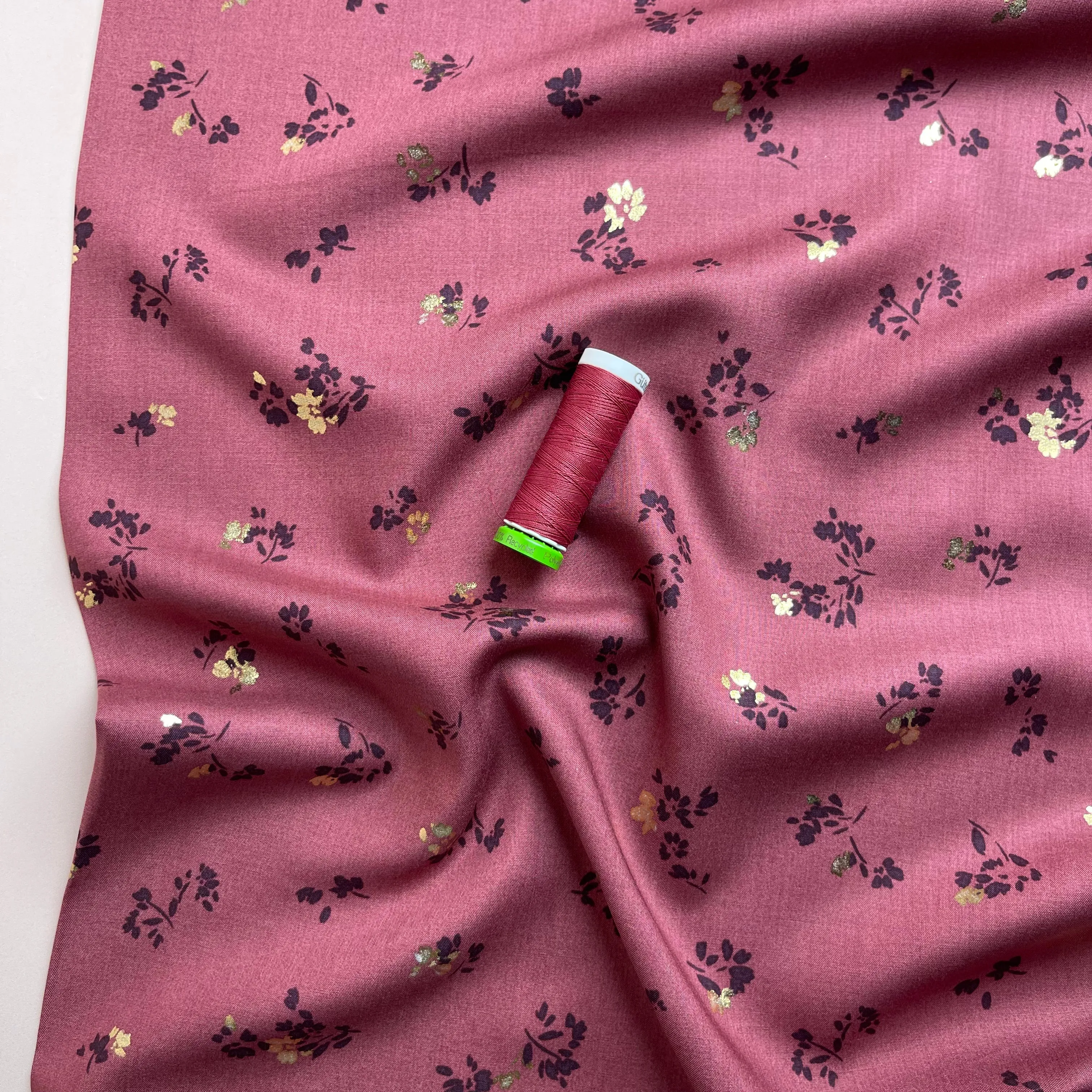 Sparkle Flowers on Rosewood Viscose Fabric
