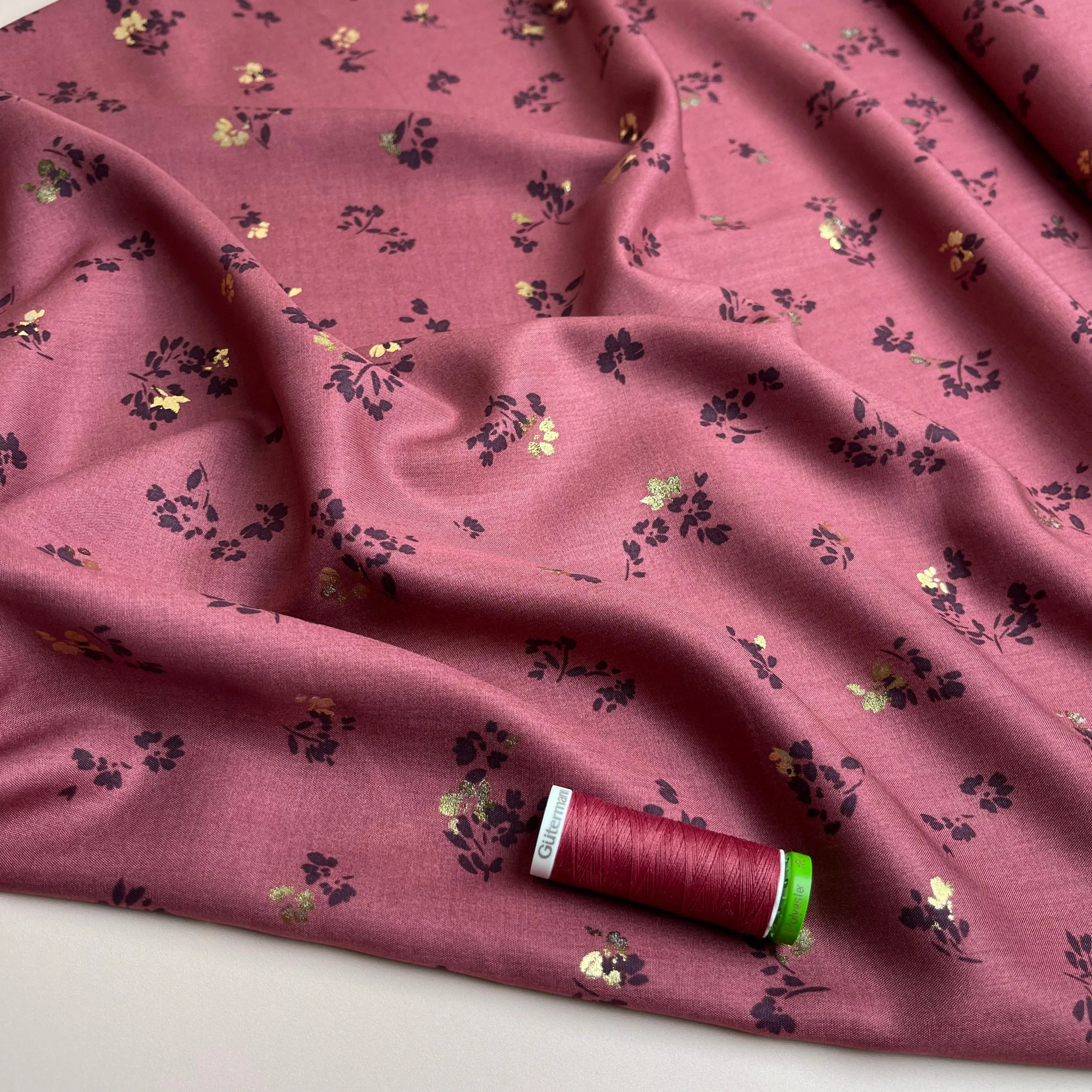 Sparkle Flowers on Rosewood Viscose Fabric