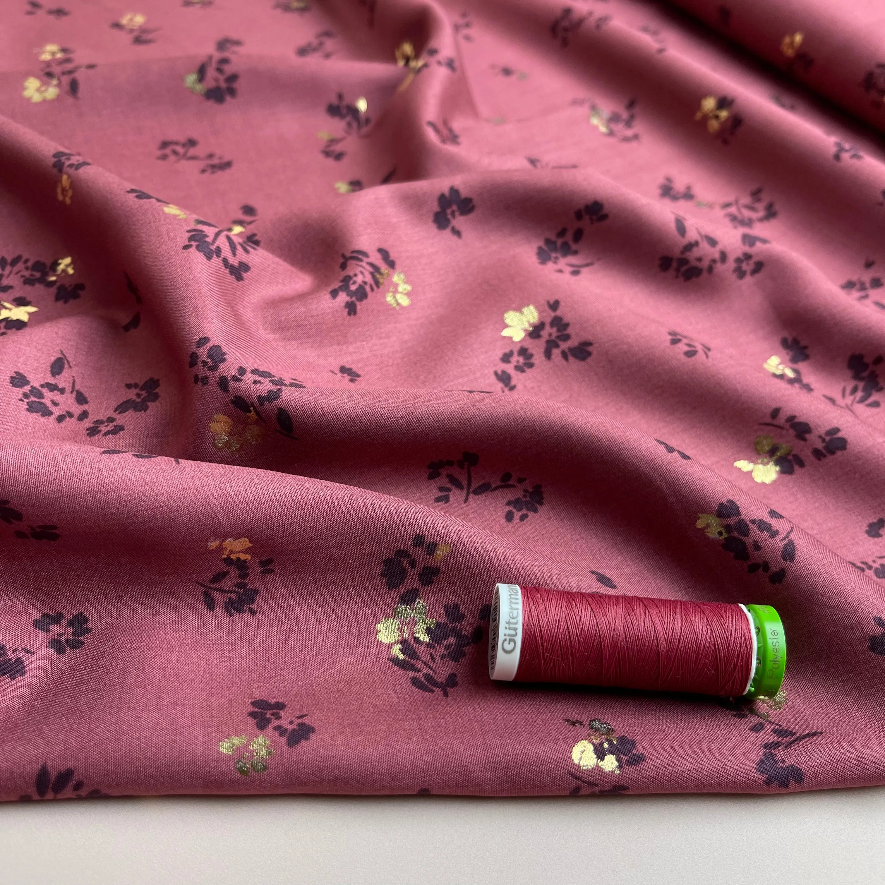 Sparkle Flowers on Rosewood Viscose Fabric