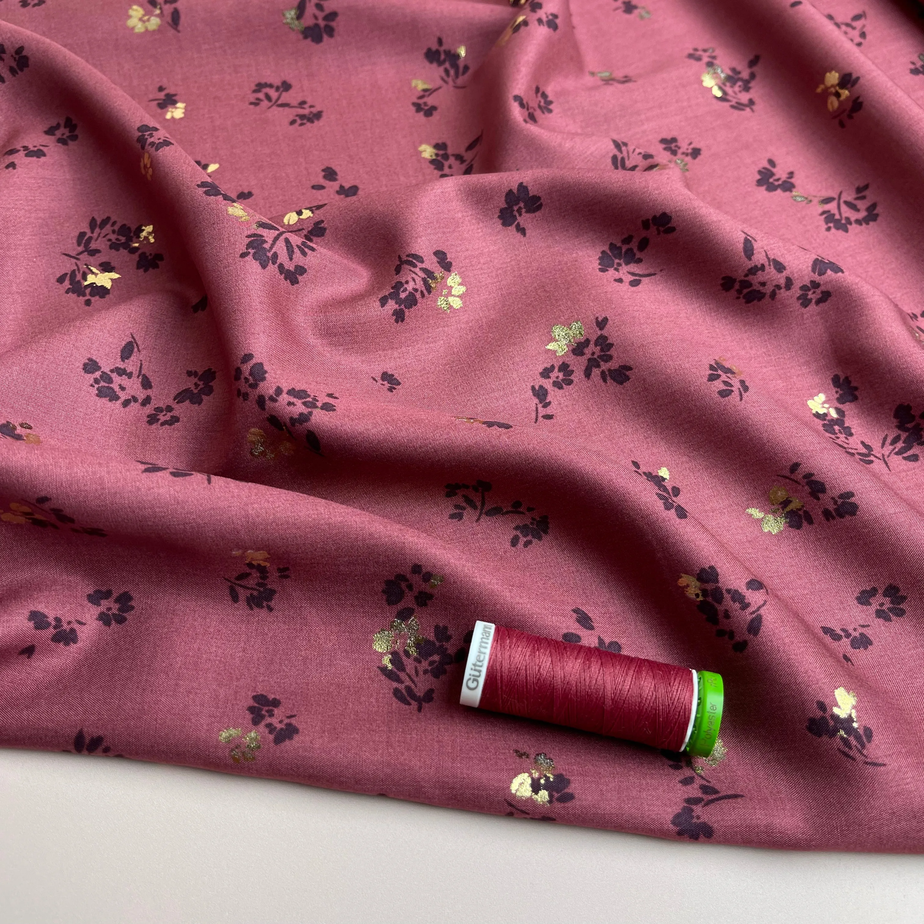 Sparkle Flowers on Rosewood Viscose Fabric
