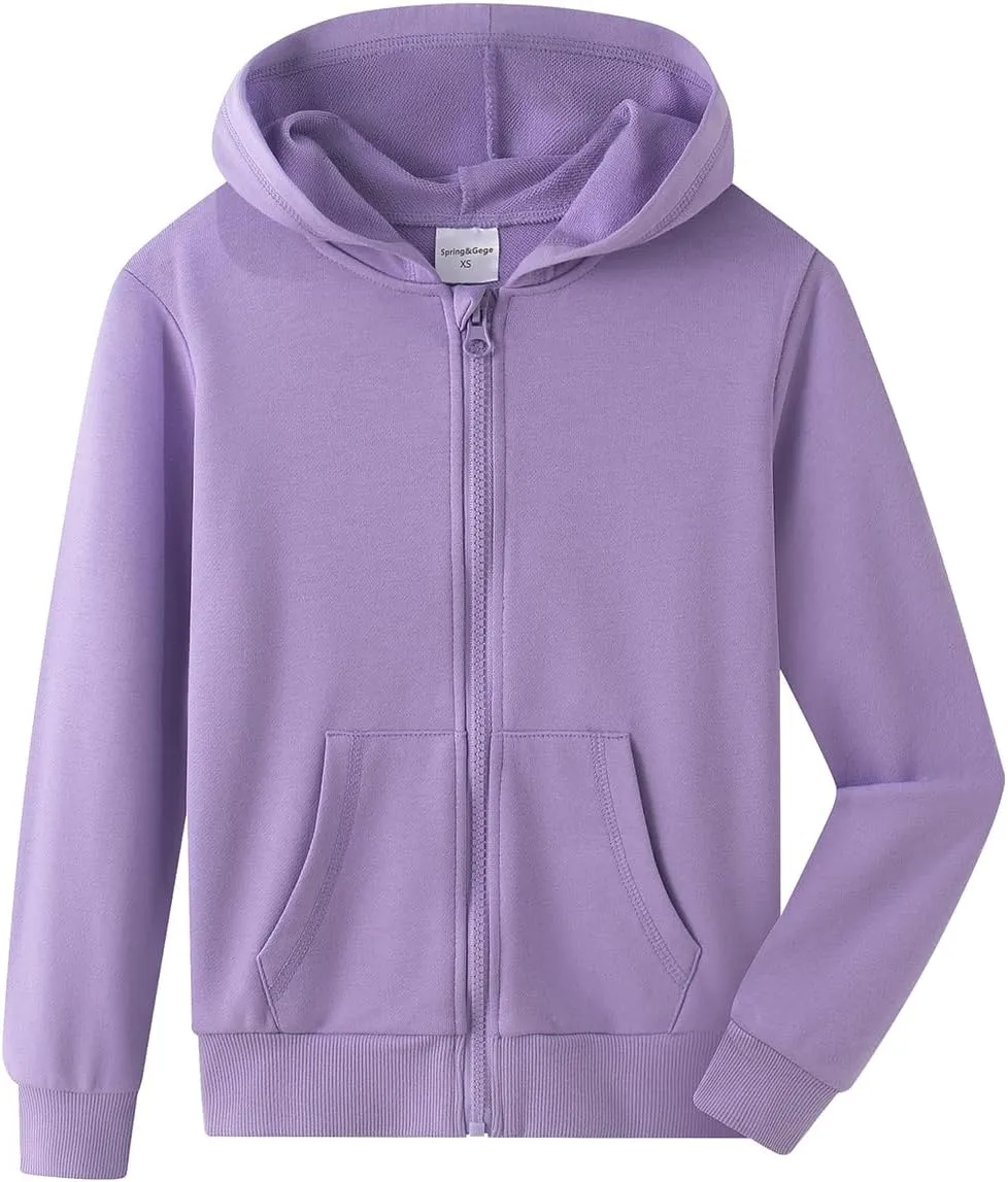 Spring&Gege Youth Solid Classic Hoodies Soft Hooded Full Zip Sweatshirts for Children (3-14 Years)