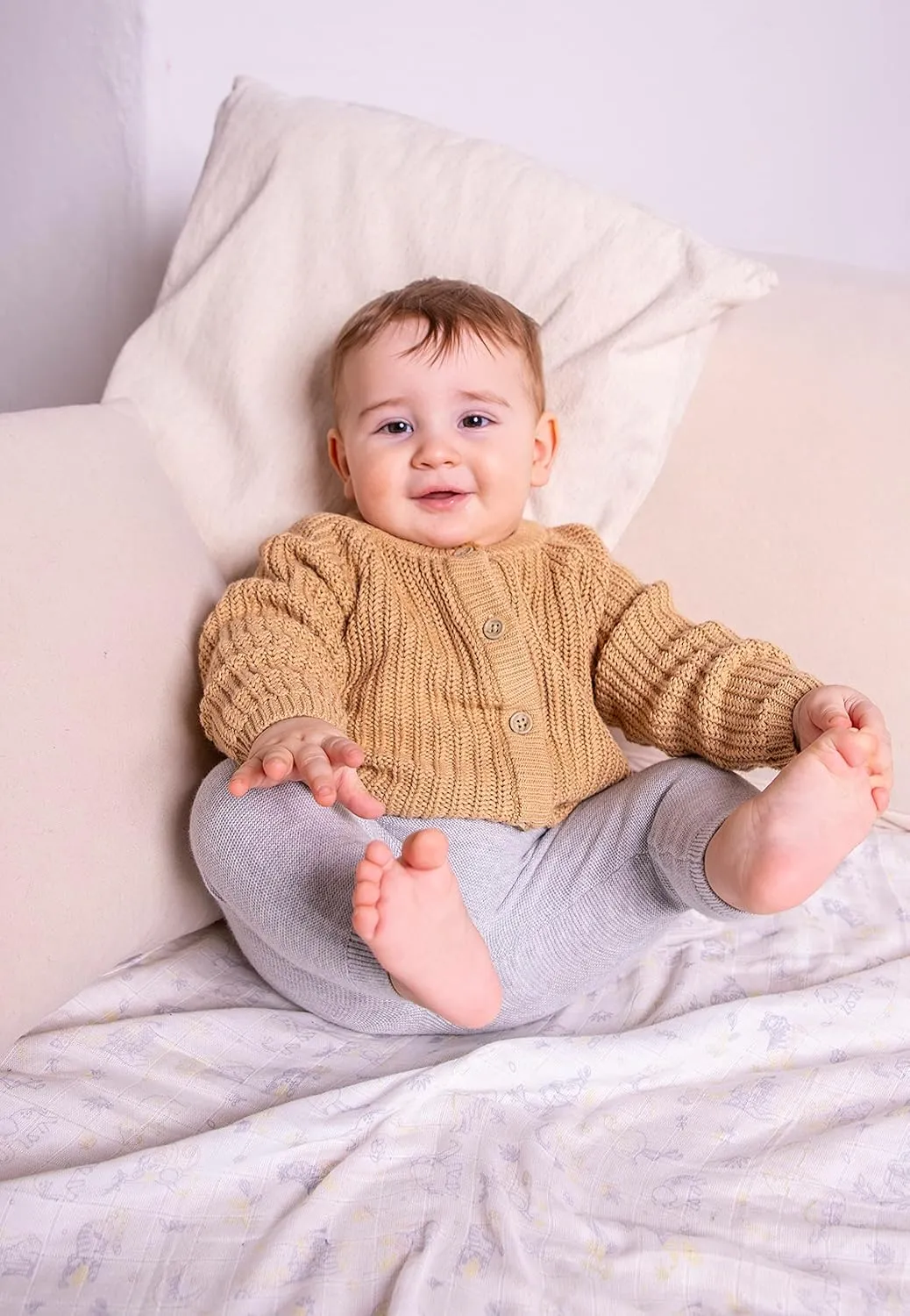 Stellou & friends 100% Cotton Chunky Ribbed Knitted Cardigan for Boys & Girls Ages 0-6 Years