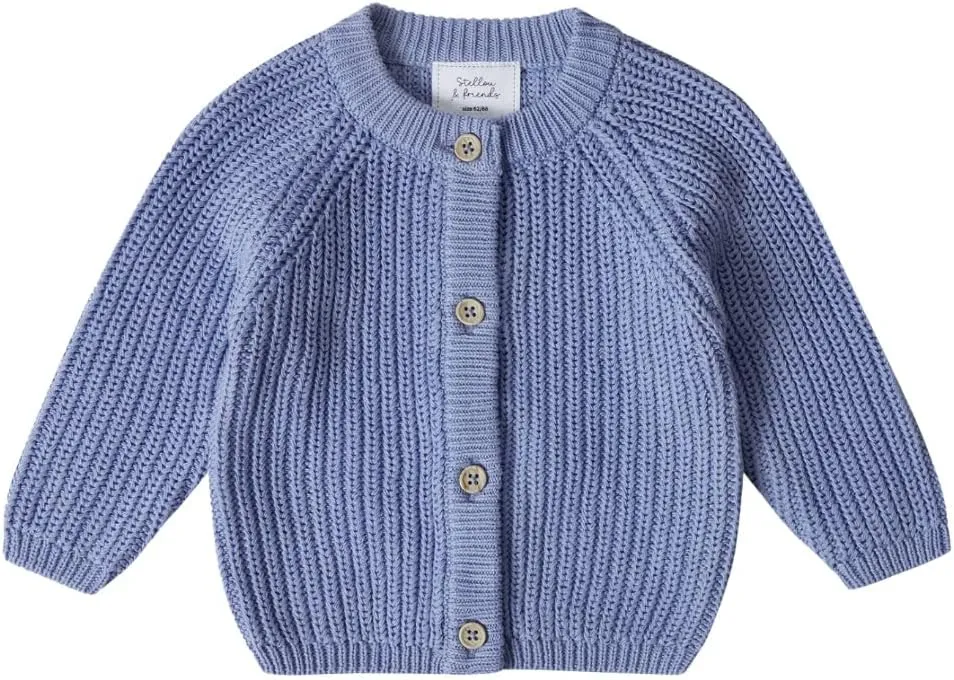 Stellou & friends 100% Cotton Chunky Ribbed Knitted Cardigan for Boys & Girls Ages 0-6 Years
