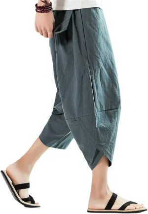 Summer Men Cotton Harem Pants Casual Hip Hop Streetwear Trousers Male Drawstring Cross Bloomers Calf-Length s2 XL