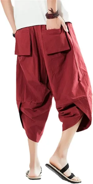 Summer Men Cotton Harem Pants Casual Hip Hop Streetwear Trousers Male Drawstring Cross Bloomers Calf-Length s3 L