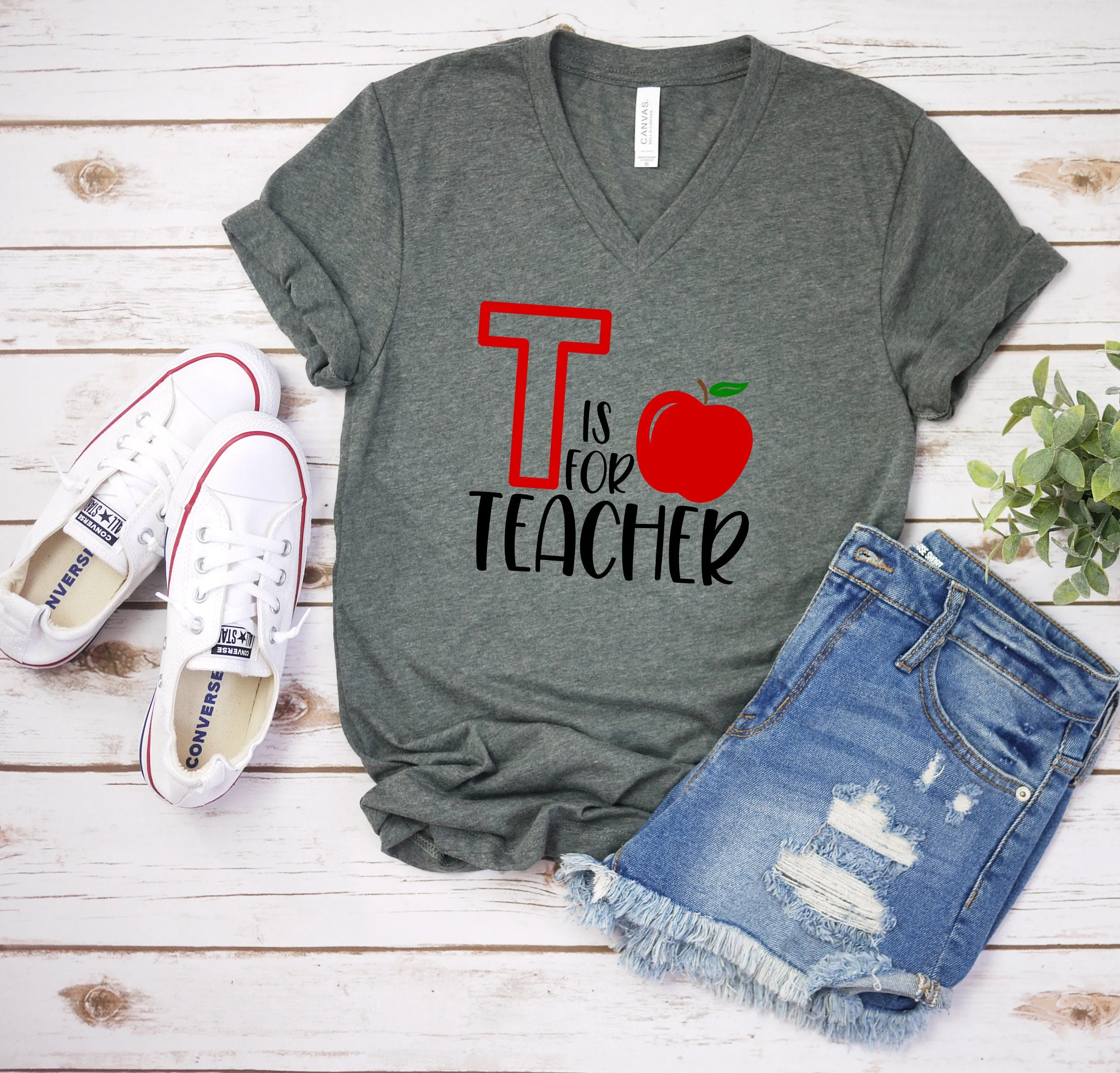 T is for Teacher T Shirt- Teacher Shirts - Favorite Teacher T Shirt - Red Apple Shirt