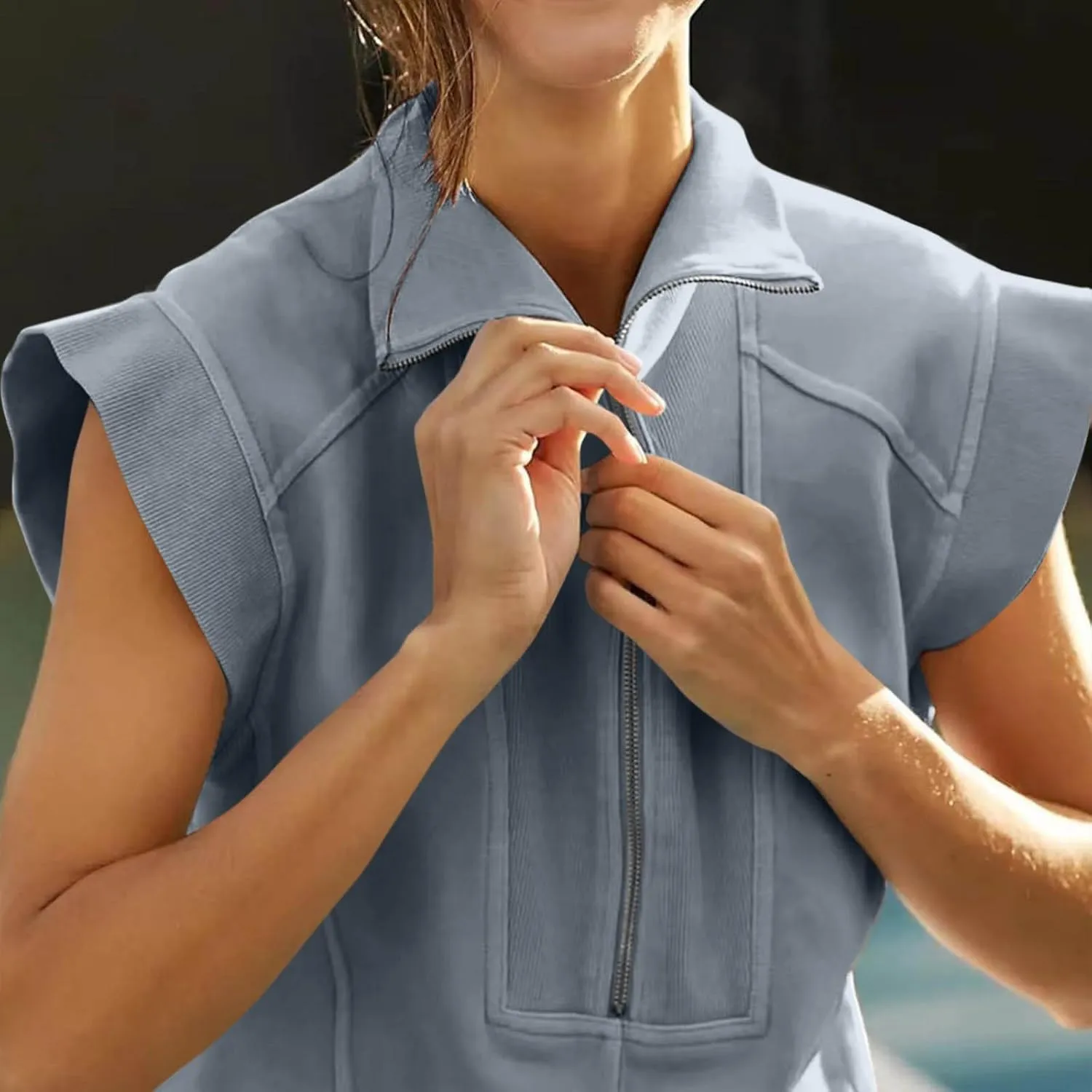 Tennis Dresses for Women 2024 Half Zip Summer Sweatshirts Plus Size Casual Solid Pullover Tees Long Tops with Pocket