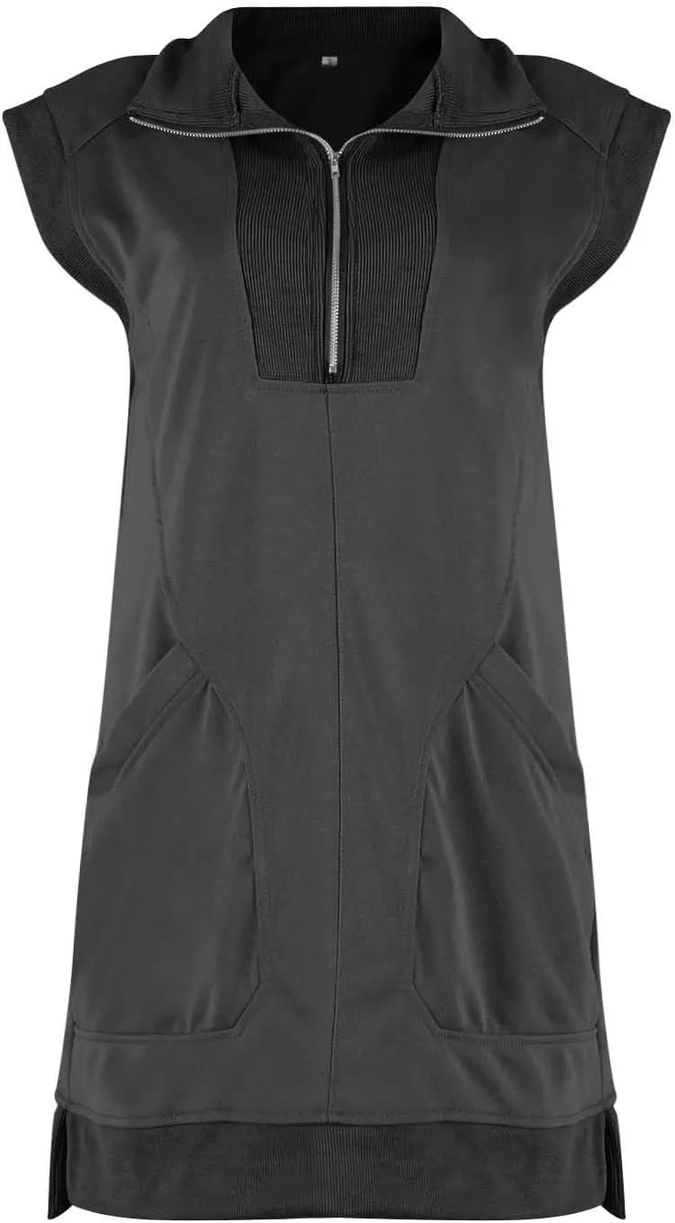 Tennis Dresses for Women 2024 Half Zip Summer Sweatshirts Plus Size Casual Solid Pullover Tees Long Tops with Pocket