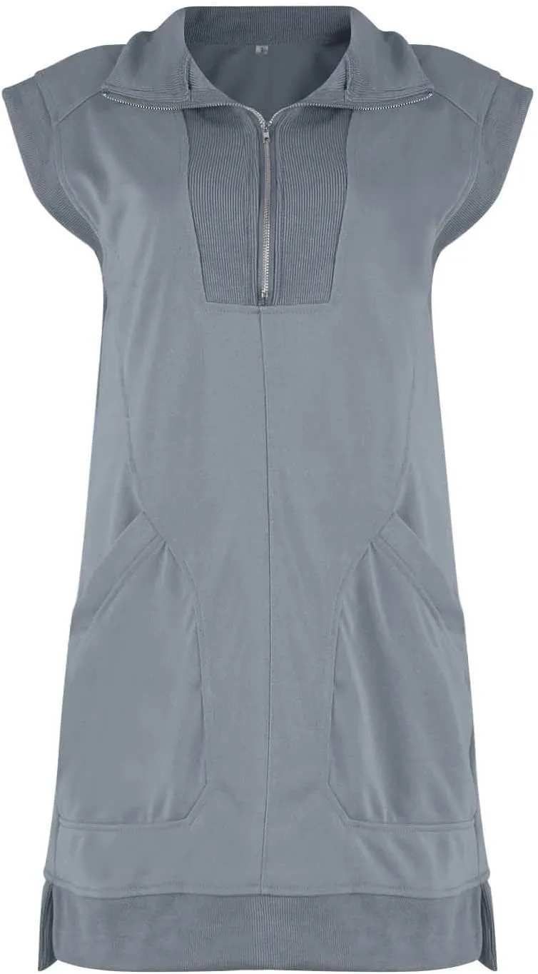 Tennis Dresses for Women 2024 Half Zip Summer Sweatshirts Plus Size Casual Solid Pullover Tees Long Tops with Pocket