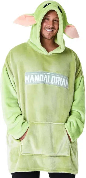 The Mandalorian Oversized Hoodie, Comfy & Warm Star Wars Hoodies for Women and Men, Soft Baby Yoda Blanket Hoodie with 3D Hood, Long Sleeves, & Pocket, Green