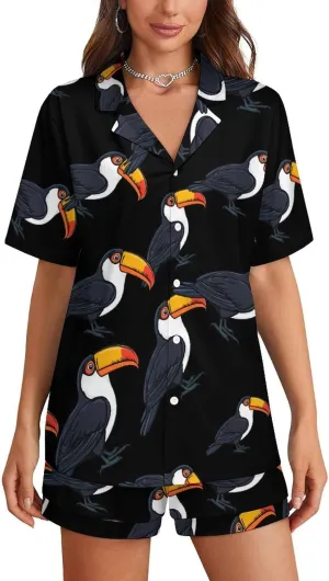 Toucan 2 Pcs Pajamas For Women Set Cozy Short Sleeve Sleepwear Nightwear Loungewear