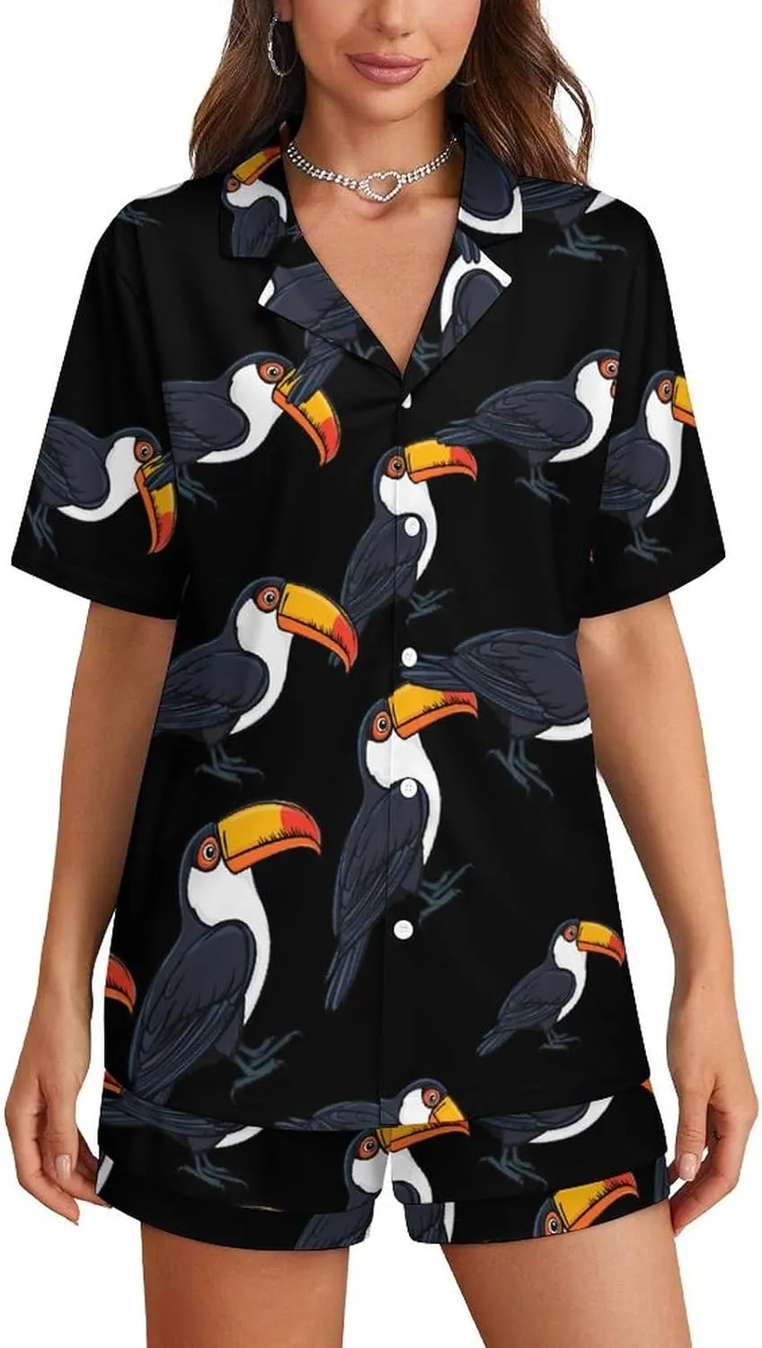 Toucan 2 Pcs Pajamas For Women Set Cozy Short Sleeve Sleepwear Nightwear Loungewear