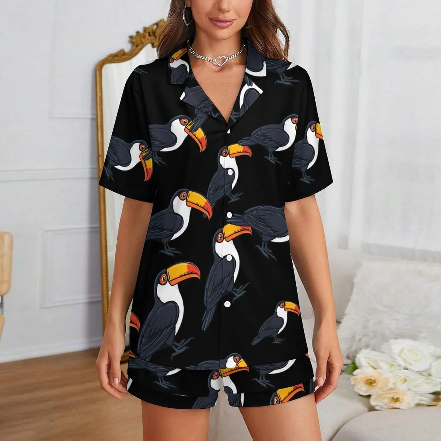 Toucan 2 Pcs Pajamas For Women Set Cozy Short Sleeve Sleepwear Nightwear Loungewear