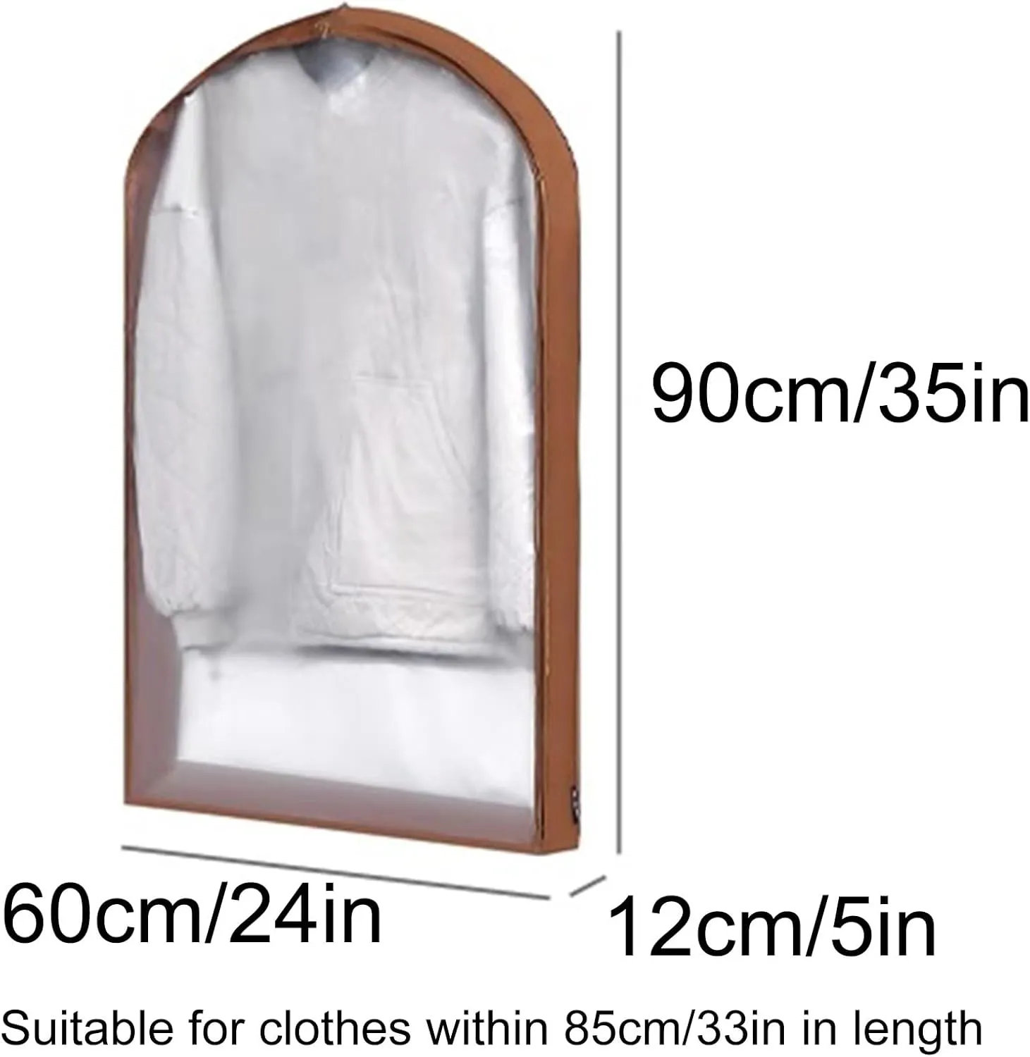 Translucent Garment Bags for Hanging Clothes, 2 Packs, PEVA Dress Bag for Hanging Clothes, for Closet Storage Travel(Brown,60x12x90cm/24x5x35in)