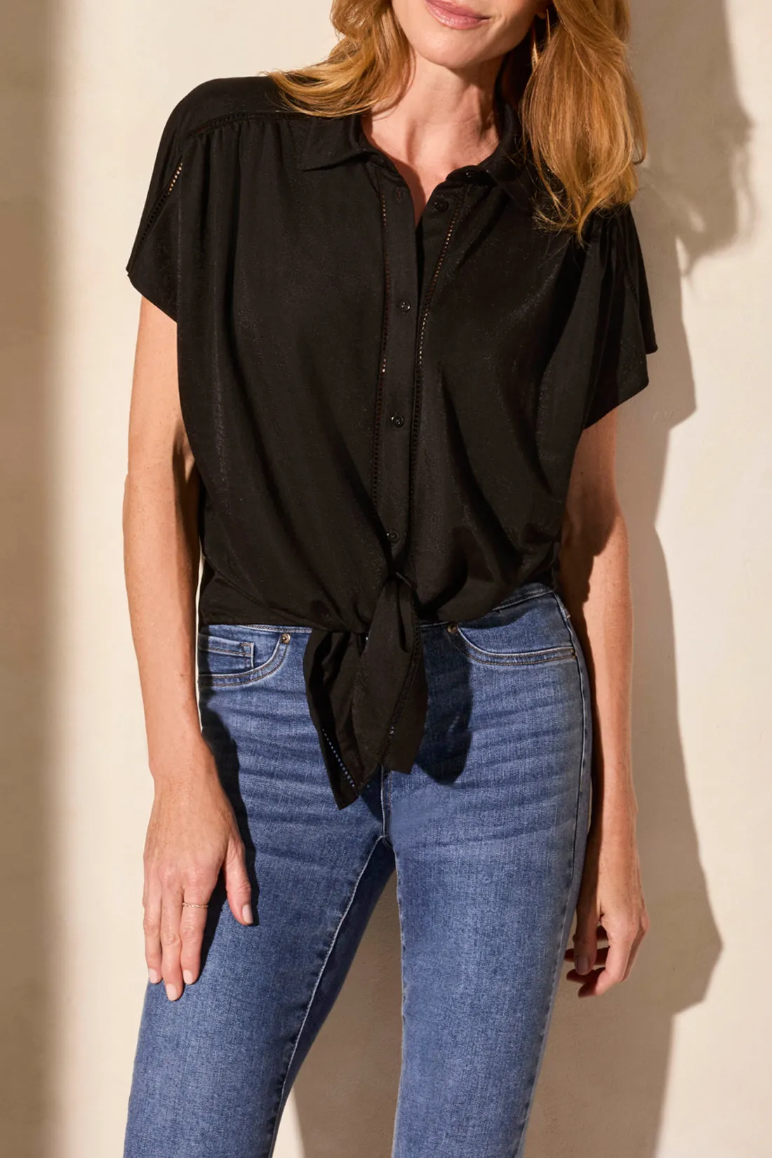 Tribal Megan Tie Front Top - Black