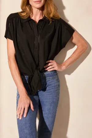 Tribal Megan Tie Front Top - Black