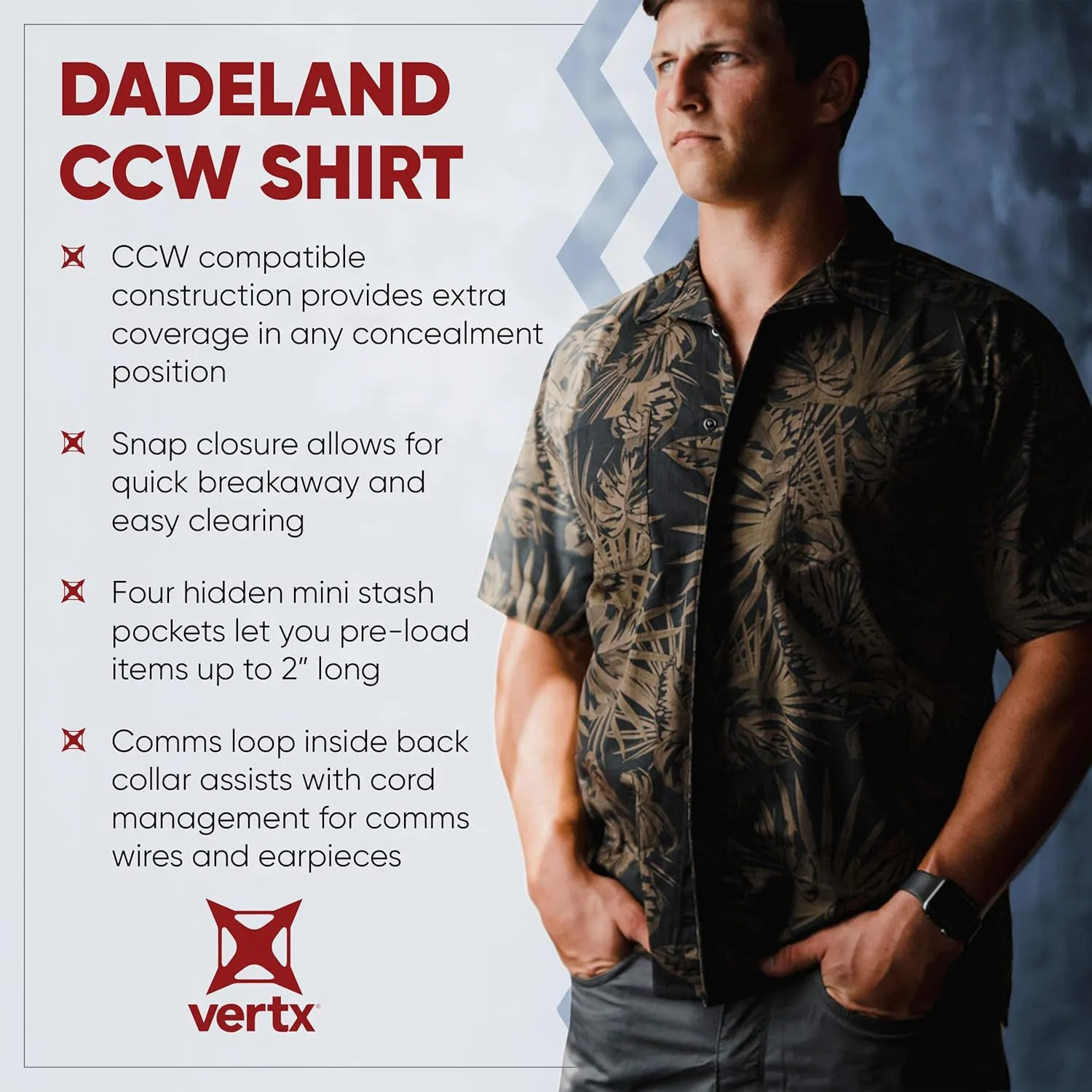 Vertx Dadeland CCW Mens Concealed Carry Tactical Shirt, Stretch Fabric for Outdoors, Relaxed-Fit
