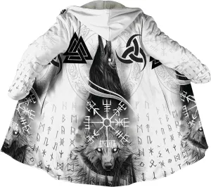 Viking Hooded Coats Unisex Faux Cashmere Robe Warm Long Sleeve Cloak Norse Myth Compass And Odin Raven Tattoo Overcoat