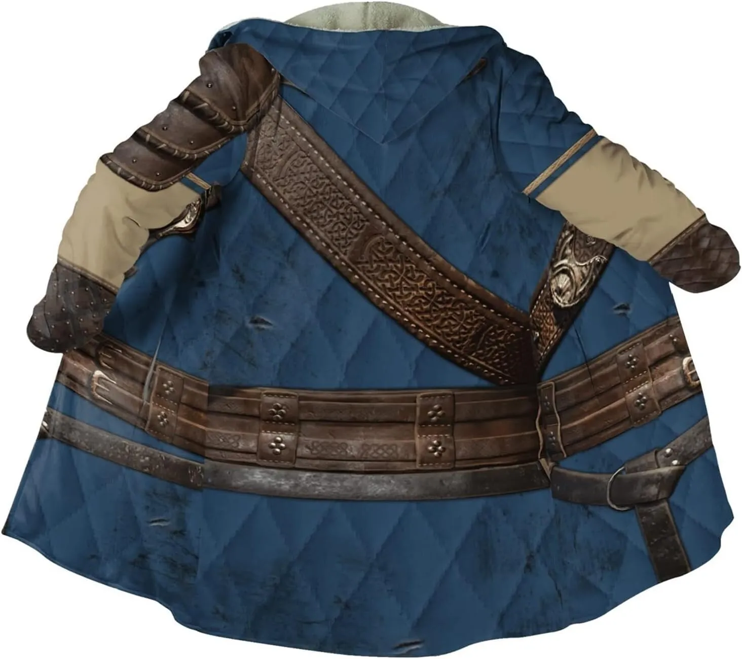 Viking Men Hooded Cloak, Norse Mythology Tattoo 3D Printed, Winter Warm Coat Parka, Horn Button Design Thick Warm Jacke