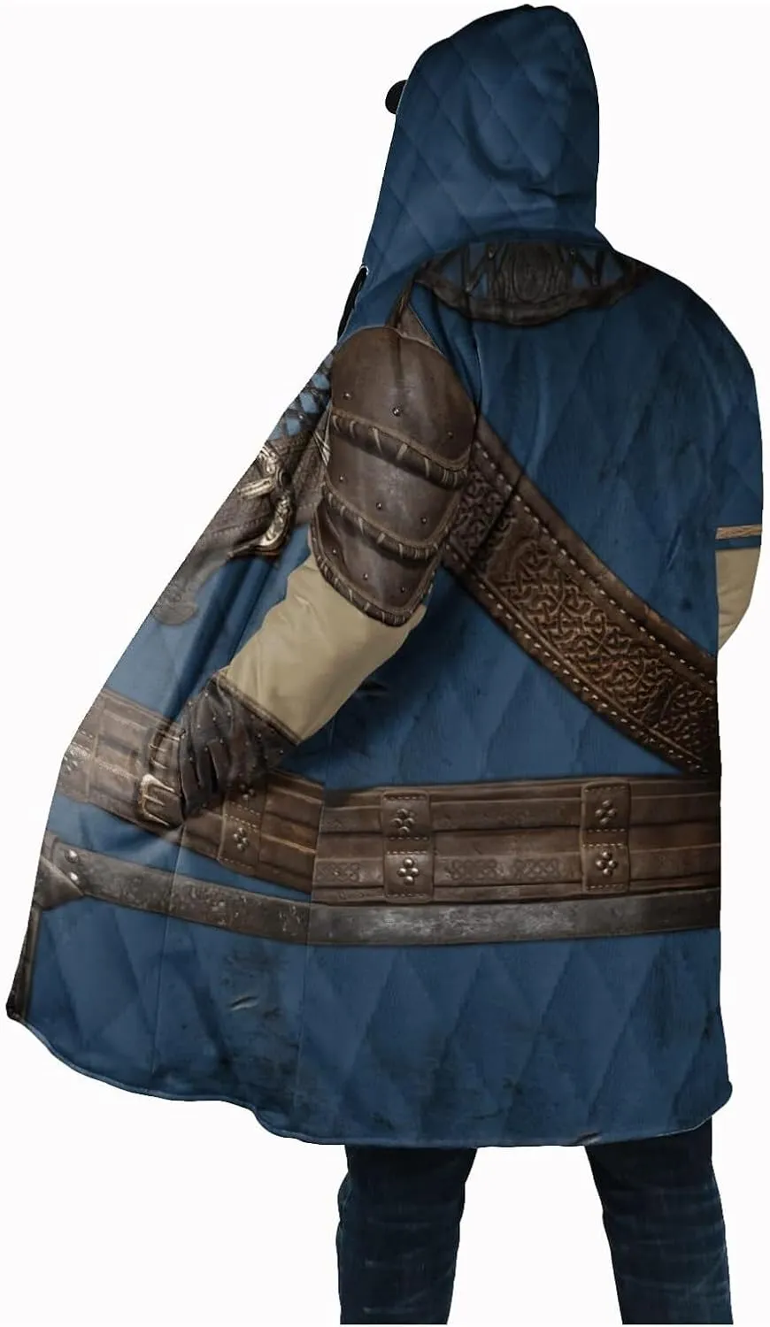 Viking Men Hooded Cloak, Norse Mythology Tattoo 3D Printed, Winter Warm Coat Parka, Horn Button Design Thick Warm Jacke