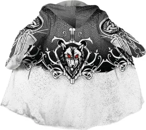 Viking Men Hooded Cloak, Norse Mythology Tattoo 3D Printed, Winter Warm Coat Parka, Horn Button Design Thick Warm Jacke