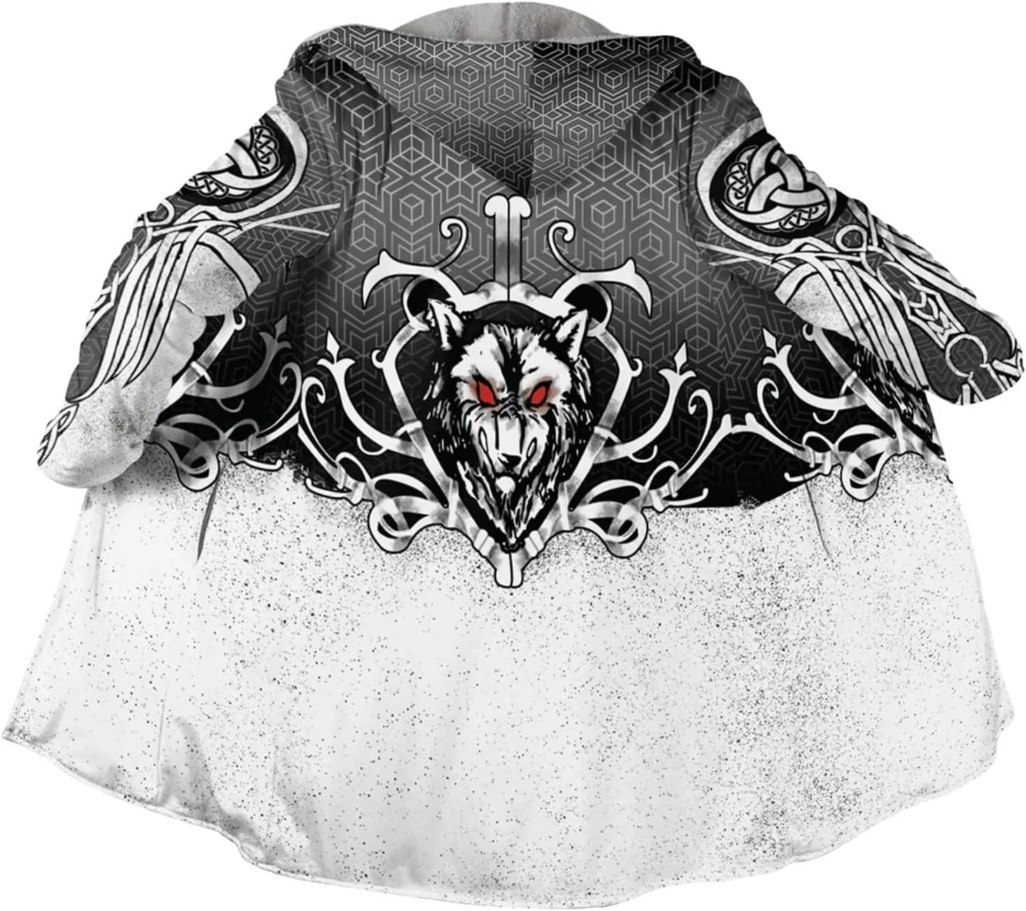 Viking Men Hooded Cloak, Norse Mythology Tattoo 3D Printed, Winter Warm Coat Parka, Horn Button Design Thick Warm Jacke