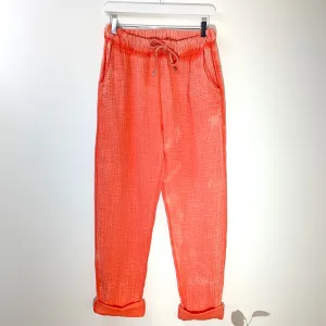 Vintage cotton waffle type fabric classic trousers with pockets (M)