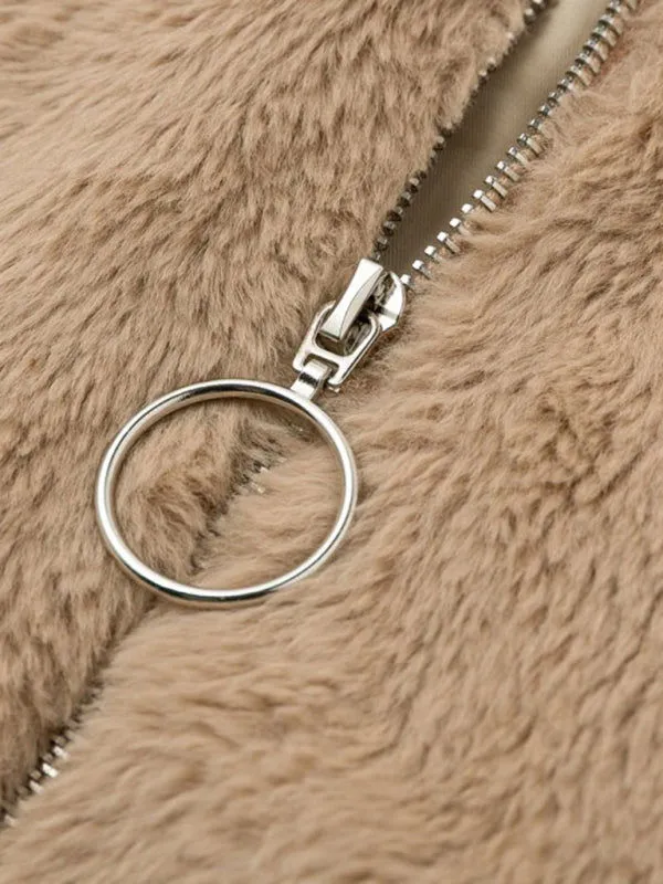 Warm Thick Plush Fluffy Zipper Collared Cardigan Coats