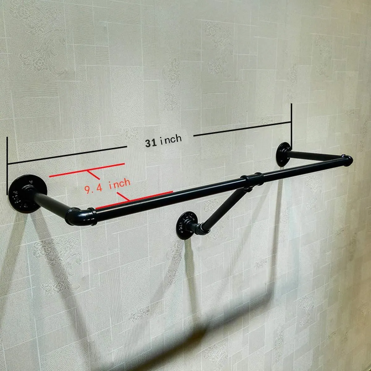 Warm Van Industrial Retro Wall Mounted Pipe Shelf Bathroom Hanging Towel Rack,Black Metal Bedroom Clothing Rod Garment Rack,(One Pipe Shelves,31.5" L)