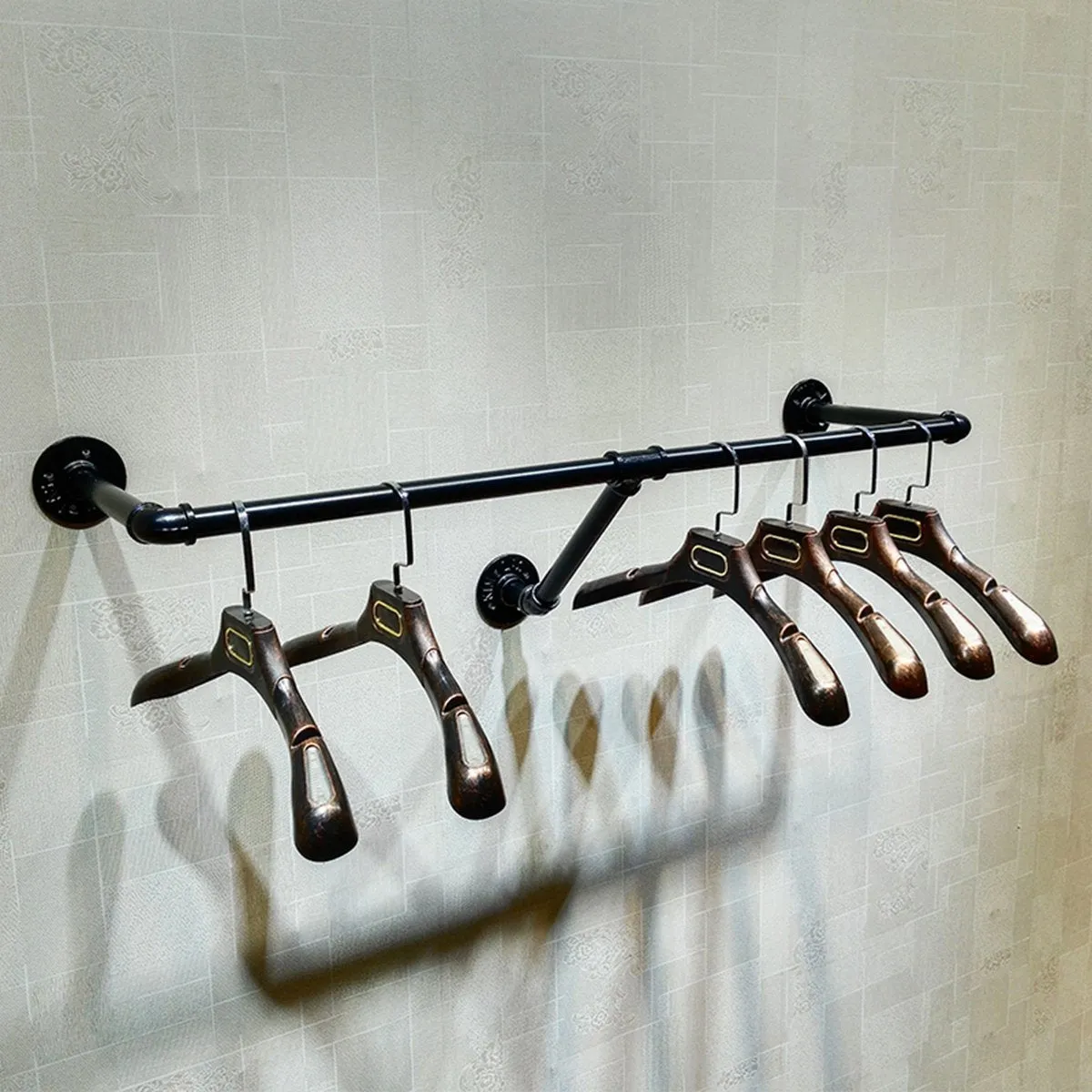 Warm Van Industrial Retro Wall Mounted Pipe Shelf Bathroom Hanging Towel Rack,Black Metal Bedroom Clothing Rod Garment Rack,(One Pipe Shelves,31.5" L)